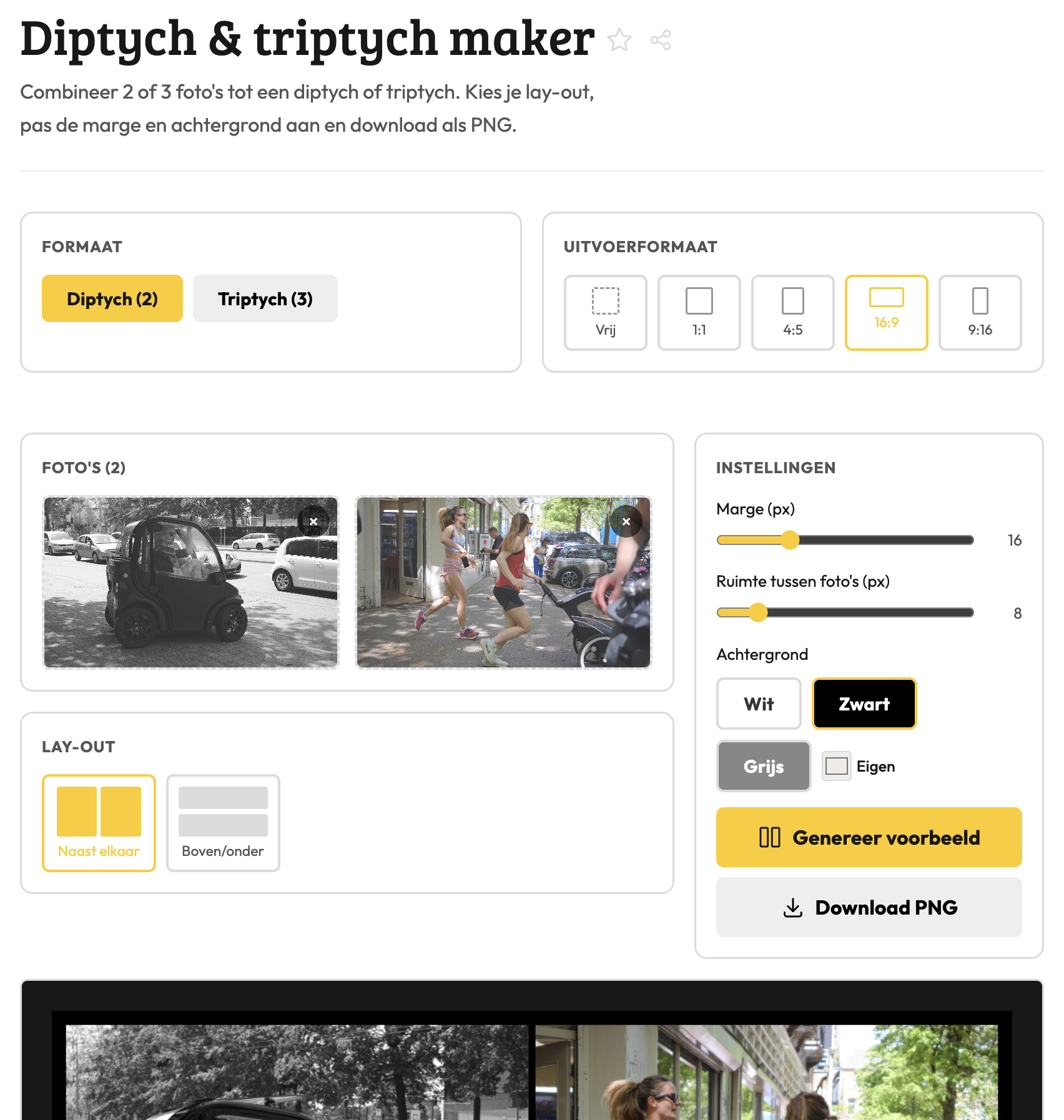 Diptych maker schermafbeelding