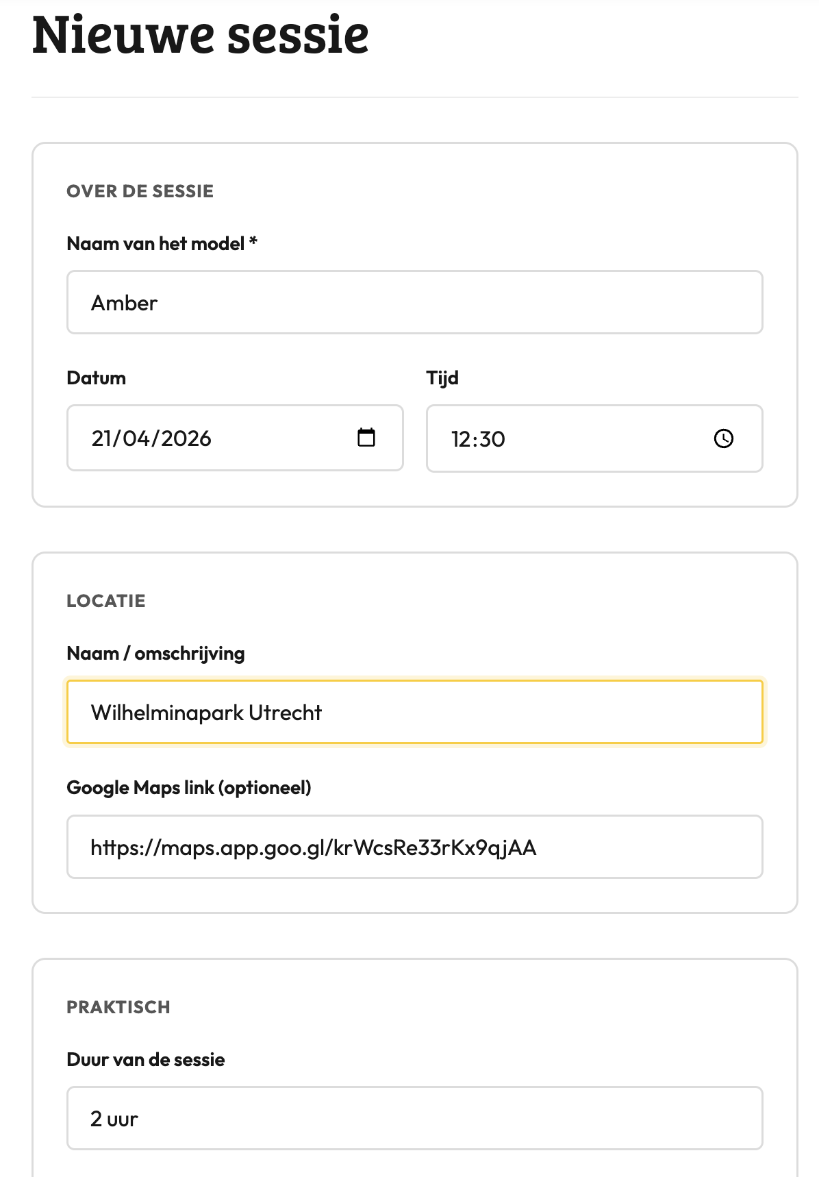 Sessievoorbereiding schermafbeelding